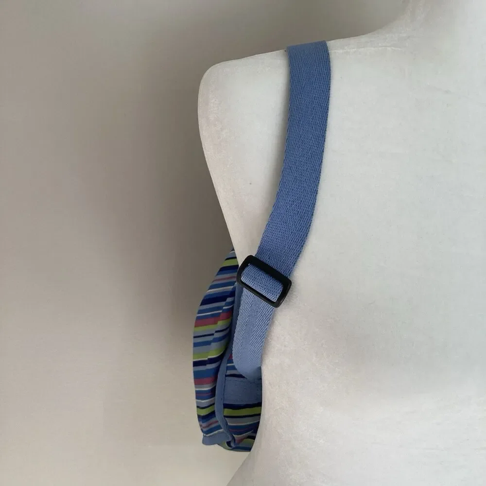 LeSportSac Blue Pink Striped Voyager Drawstring Nylon Small Backpack Bag